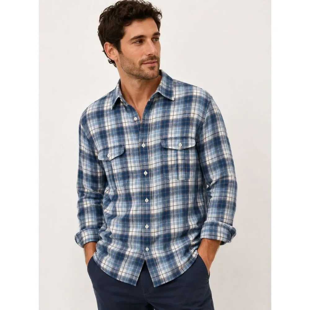 JCREW Irish Linen Plaid‎ Button Down Blue Large